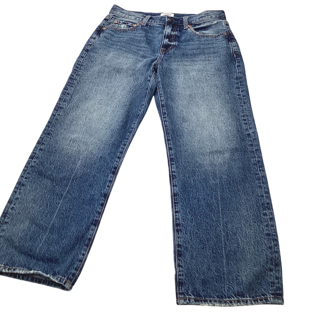 Pistola Lennon High Rise Wide Leg Jeans Blue 100% Cotton Distressed